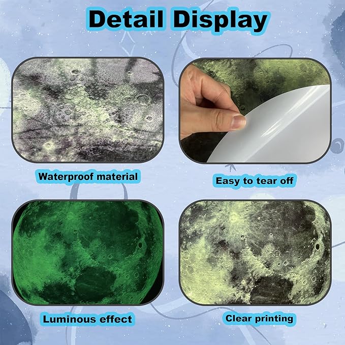 Glow in The Dark Stars and Moon for Ceiling, 951 PCS Wall Stickers for Girls Room Baby Nursery Birthday Christmas Gift for Boys（Blue）