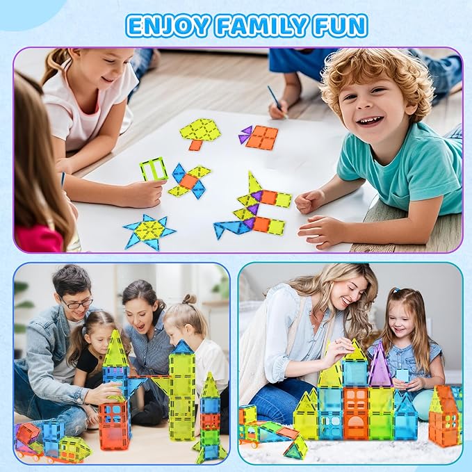 Magnetic Tiles 125PCS Magnetic Building Blocks Set 3D Magnet Tiles with 2 Cars STEM Educational Learning Construction Toys Kids Birthday Gifts for Preschool Toddler Boys Girls 3 4 5 6 7 8 9 + Year Old