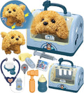 TEUVO Pet Care Playset Robot Dog Toys for Kids, 12Pcs Kids Vet Playset Toys Veterinarian Kit Doctor Kit & Interactive Electric Dog Plush & Cage Pretend Play Gifts for Girls Toddlers 3 4 5 6 7 Year Old