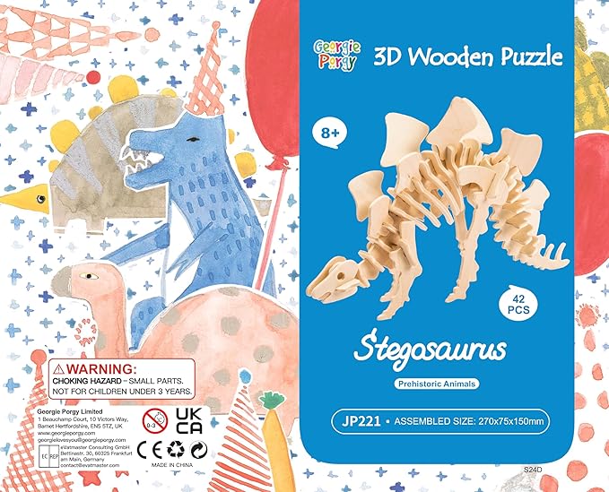 Georgie Porgy 3D Wooden Puzzles for Kids Toys Construction Woodcraft Kits DIY Model Puzzle Kits Birthday Gifts Pack of 3 (T-Rex Spinosaurus Stegosaurus)
