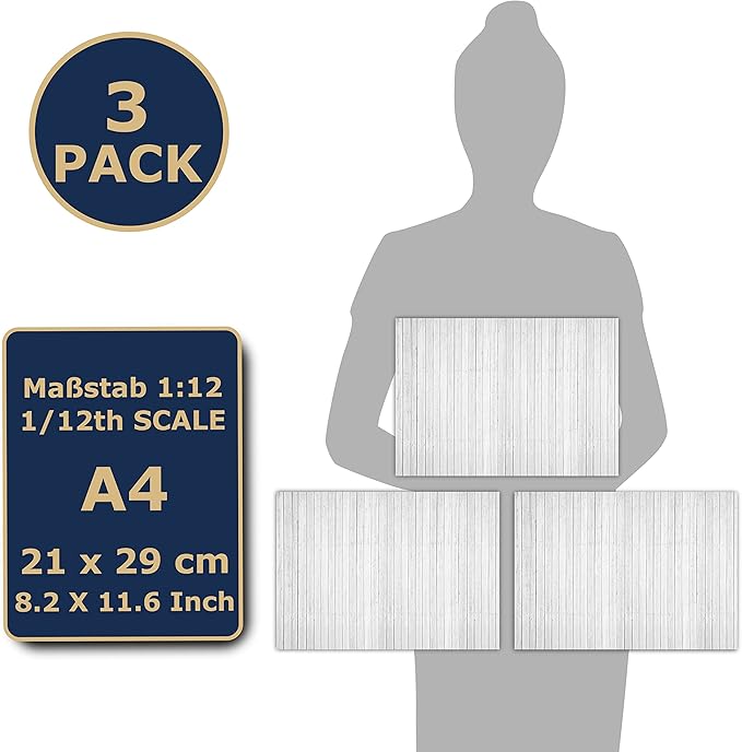 3 Sheets Self-Adhesive Wall Cladding for Dollhouse 1:12 Scale (White Board Wall)