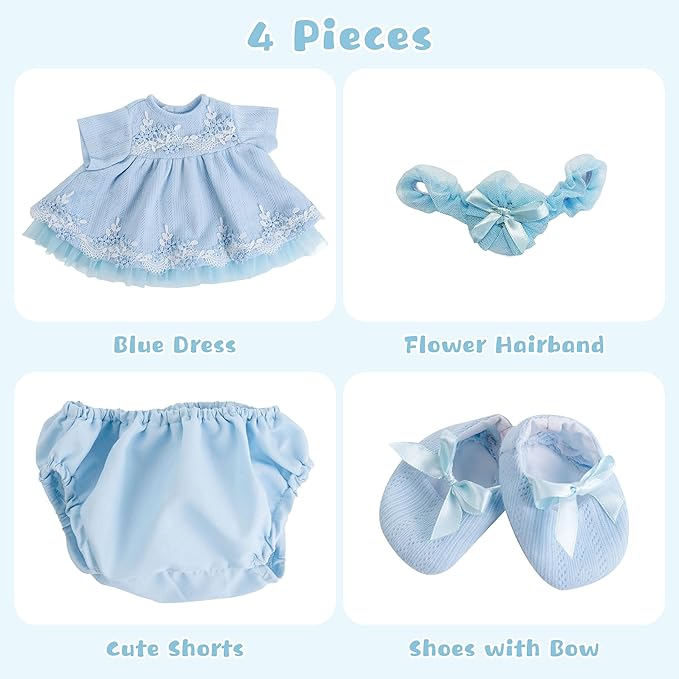 Reborn Baby Dolls Clothes Girl Blue Baby Doll Clothes 17-20 Inches Doll Outfits and Accessories for Newborn Girl