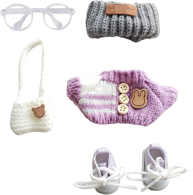 15cm & 17cm Doll Clothes Outfits Set - Premium Dress Up Bundle with Exquisite Accessories | Soft Fabric Fashion Doll Costume for 15-17cm Dolls (Purple-5)