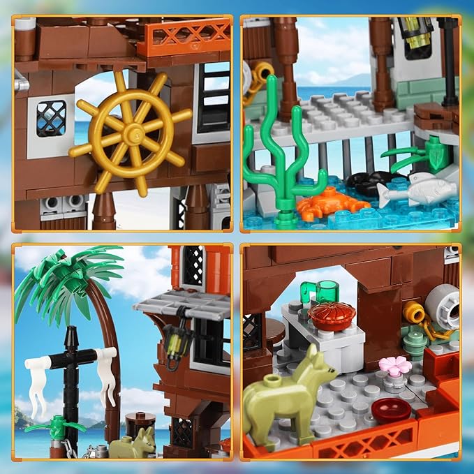 Pirate Dock Ship Building Toys, Pirate Themed City Building Block Set, A Gift Compatible with Lego Sets for Boys & Girl 6-14 & Adults (579pcs)