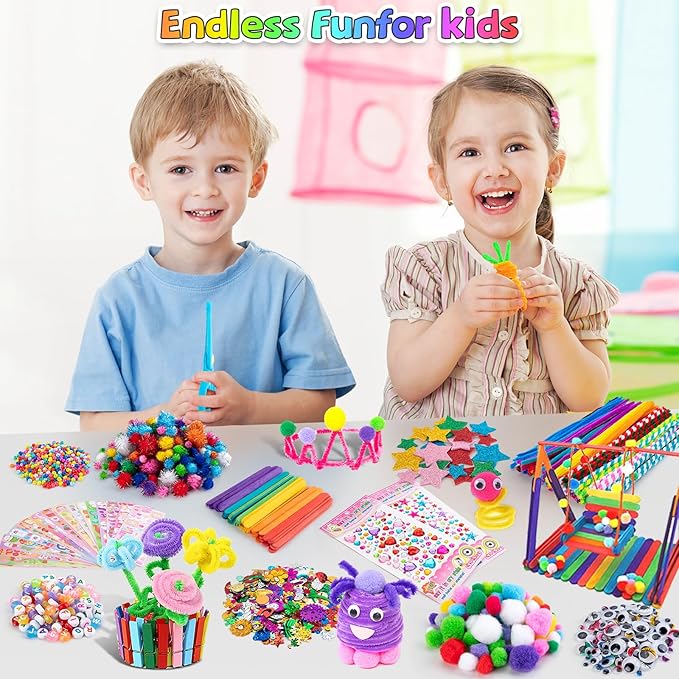 Sundaymot Arts and Crafts Supplies for Kids, 2000+Pcs DIY Craft Kits, Ages 6-10, Unisex, Multicolor, Modern, Includes Oxford Cloth Bag, Safetu Scissors