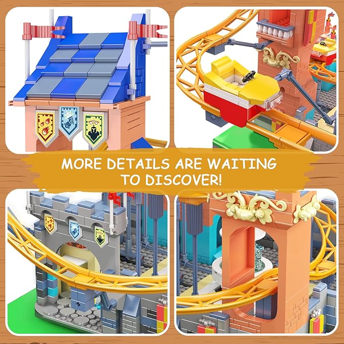 Mould King Roller Coaster Building Block Set, 2584+ Pcs Castle Theme Amusement Park Model Kit with Motors, STEM Construction Rollercoaster Building Set, Home Decoration Gift for Teen Adult