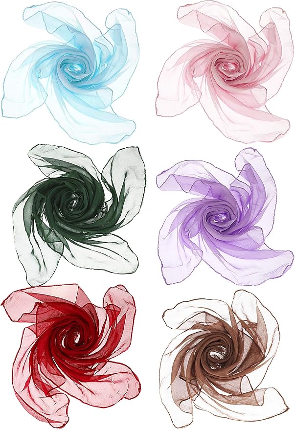 Boao 6 Pieces Chiffon Scarf 1950s Square Neck Head Scarfs Vintage Soft Polyester for Women Lady