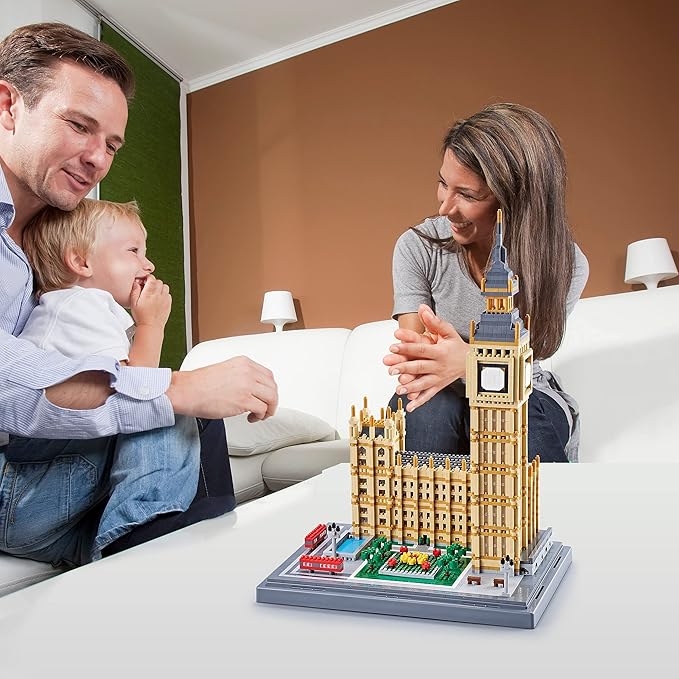 Micro Building Blocks - Big Ben London Famous Architecture Model, 6473 Pieces, Advanced DIY Puzzle for Adults & Teens 14+, Collectible Display Set, Creative Gift Idea