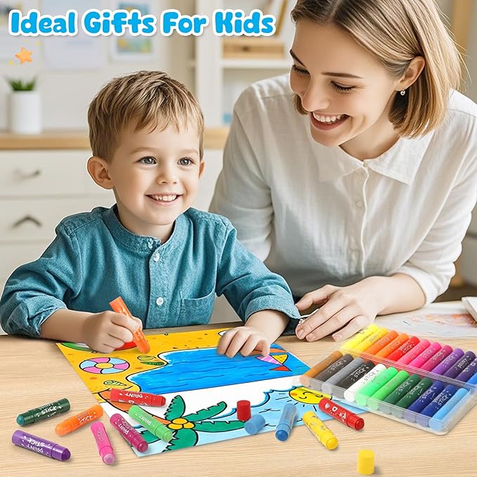 Tempera Paint Sticks For Kids, 24 Assorted Colors Washable Paint Set, Quick Drying Art Supplies for Toddlers and Kids, Ideal Easter Basket Stuffers for Kid Toddler 1-3 2-4