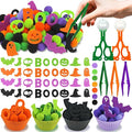 213 Pcs Halloween Felt Sensory Bin Filler Sensory Bin Items Fine Motor Toys Counting Sorting 100 Pom Pom 100 Felt Bat Ghost Pumpkin 8 Sorting Cups for Halloween Sorting Counting Training