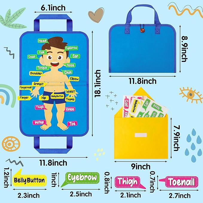 WATINC Body Parts Learning Portable Felt Story Board Set, 32PCS Preschool Human Organ Educational Teaching Storytelling Travel Board, Early Interactive Play Kit Gift for Toddler Kid (White)