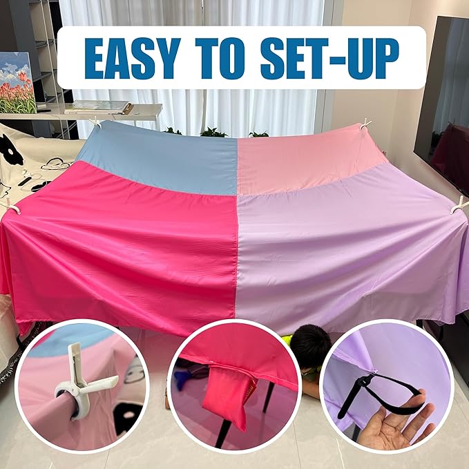Magic Fort Building Kit for Kids with CPC Certification - Large Lightweight Blanket Fort Making kit and Clips - Portable Playhouse Play Tent Fort - Indoor/Outdoor Girls/Boys Toys Ages 4-5 6 7 8-12