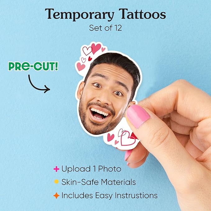 Big Dot of Happiness Custom Photo Pink and Red Hearts - Bachelorette Party Favors - Fun Face Temporary Tattoos - Set of 12