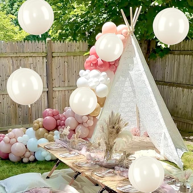 Beige Giant Foil Balloons, 6Pcs Large Metallic Cream Round Balloons, 22 Inch Big Round Foil Balloon for Cream Birthday Party Baby Shower Wedding Decorations