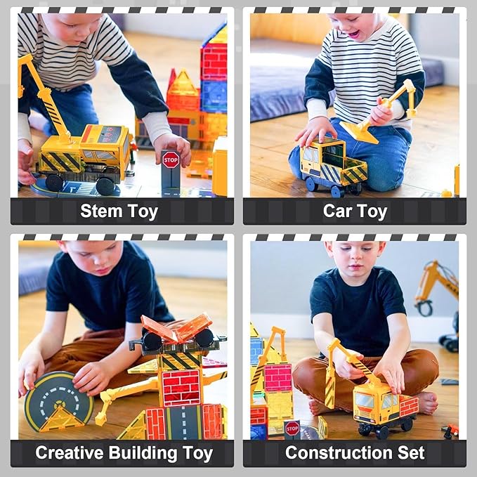 Magnetic Tiles Magnetic Building Blocks Crane Truck STEM Building Toys for Kids 3 4 5 6 7 8 Year Old Boys Girls Birthday Xmas Gifts