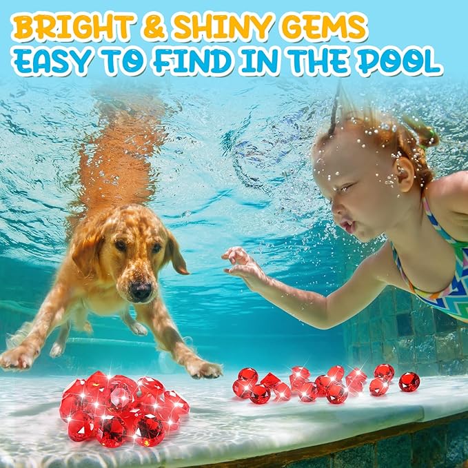 Zomiboo 16 Pcs Acrylic Diamond Large Gems Pirate Round Treasure Toy Gems Treasure Round Gemstones Acrylic Diamond Shaped Gemstones for Home Table Vase Fillers Party Decor (Red)