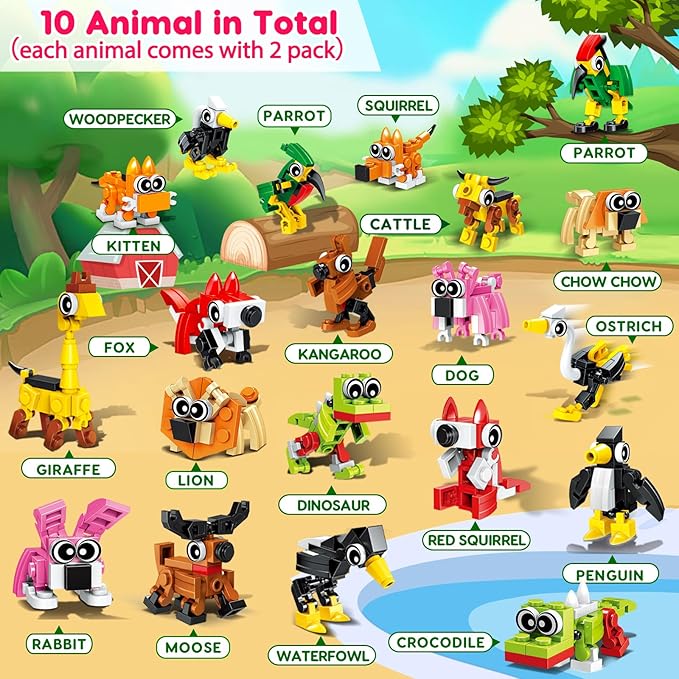 20pcs Animal Mini Building Blocks Party Favor for Kids Return Gifts For Birthday Goodie Bag Stuffer Class Prize Box Toys Small Bulk Pinata Stuffer End of School Year Gift for Student Boy Girl 4-8 8-12
