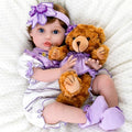 Aori Reborn Baby Dolls - 22 Inch Realistic Lifelike Baby Girl - Handmade Vinyl Reborn Doll with Feeding Set & Purple Outfit | Newborn Baby Doll for Kids 3+, Collectors, Role Play