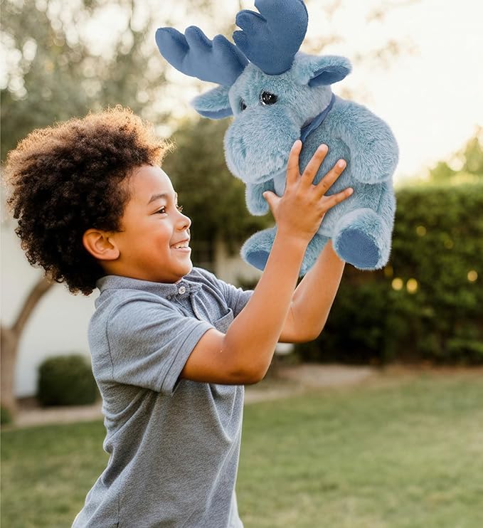 DolliBu Baby Blue Moose Stuffed Animal - Super Soft Stuffed Animals for Girls and Boys, Adorable Stuffed Wild Creatures for Kids and Cute Wild Animals Cuddle Stuffed Animals for Adults - 8.5 Inches