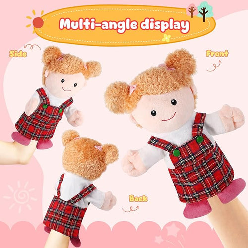 1 Pcs Family Hand Puppets 13 Inch Grandparents, Mom & Dad, Brother & Sister Plush Hand Puppet Toys Role-Play Toy Puppets for Kids Storytelling Imaginative Pretend Play Teaching Preschool(Sister A)