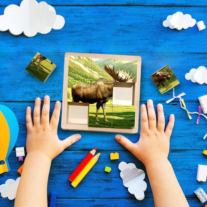 Wooden Cube Puzzle of Native North American Animals | Wooden Puzzles for Kids & Toddlers Ages 3 4 5 6 7 8