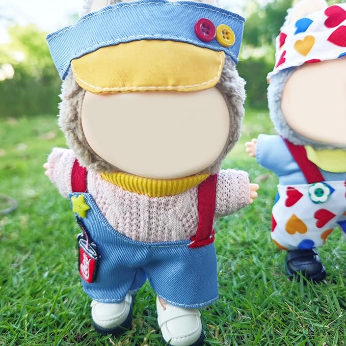 Clothes for 17cm Doll, 3 PCS Cute Blue Hat & Jumpsuit Set, Dress up Outfit Exquisite Accessories for Dolls