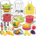 Golray Play Kitchen Accessories, Play Food Sets for Kids Kitchen Playset with Pots and Pans Set, Cooking Utensils, Organizer, Food Toys, Apron & Condiments, Birthday Gifts for Girls Boys Toddlers
