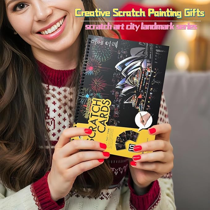 Scratch Art Book for Adults-Landmark Building Scratch Paper|Scratch Painting Paper Craft Kit|Creative Foil Engraving Scratch Art|Scratch City Series Books for Travel Lovers,Craft Lovers(City Series 1)