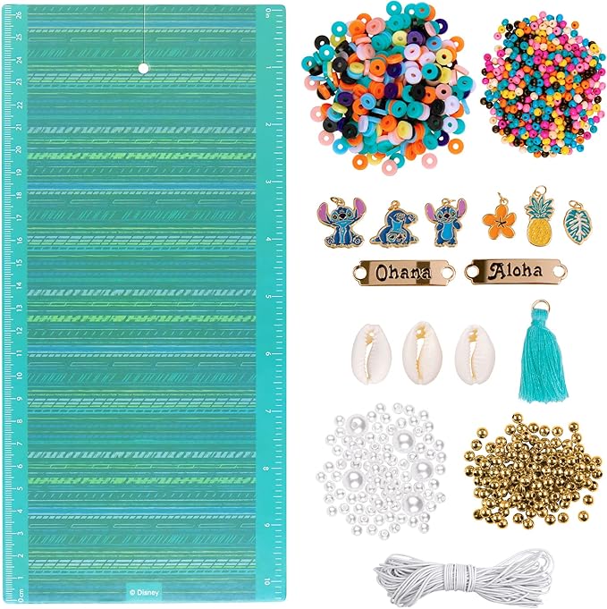 Fashion Angels Disney Stitch DIY Bracelet Making Kit, Includes 1,000+ Shell Beads, Tassels, & More, Lilo & Stitch Collectable Jewelry for Kids, Teen Girls & Boys