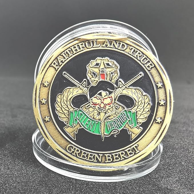 Military Challenge Coin USA Army Special Forces - Green Beret Faithful & True Valor Military Gift for Soldiers & Veterans - Disabled Veteran Owned Business - Army Prayer