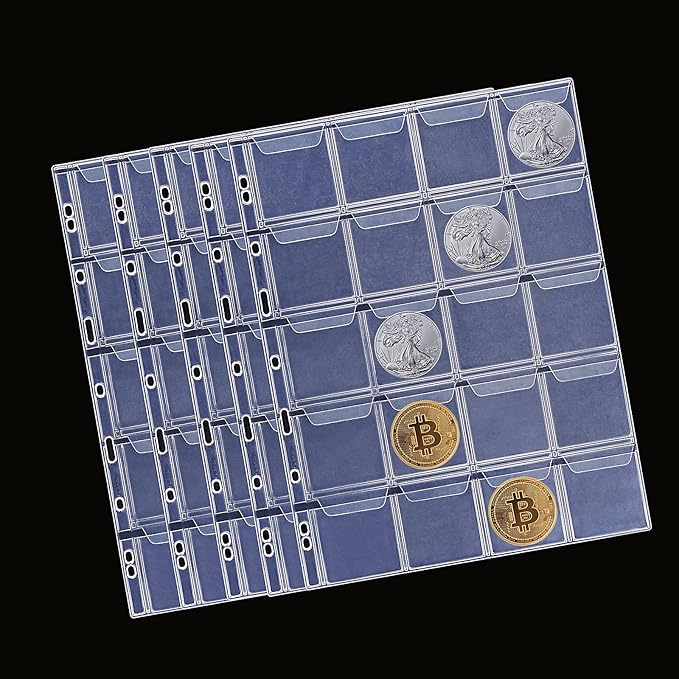 MUDOR PVC Free Coin Pages, 20-Pocket Sleeves, 5 Coin Sheets for Binders, Professional Collector Supplies
