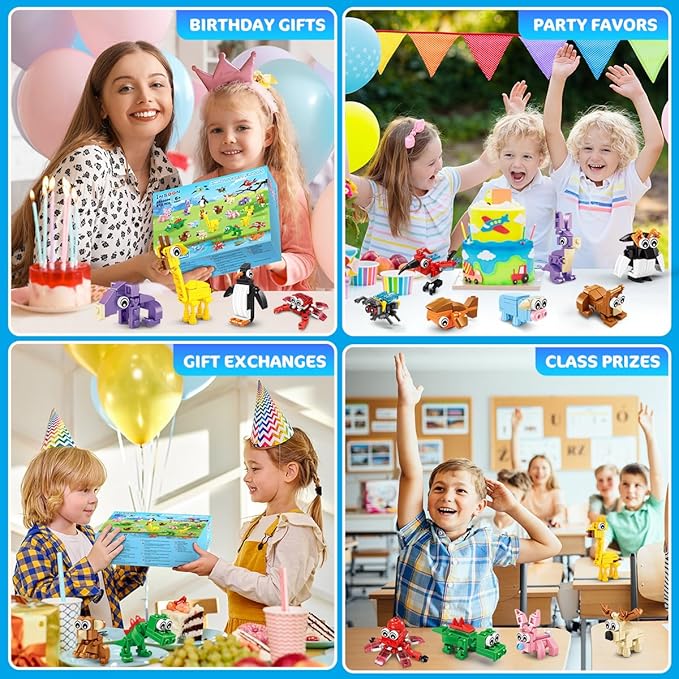 30 Packs Animal Party Favors for Kids, 810 PCS Mini Animal Building Block Toy Set for Goodie Bag Fillers Classroom Prizes Easter Birthday Children's Day for Boys Girls Student Ages 6+