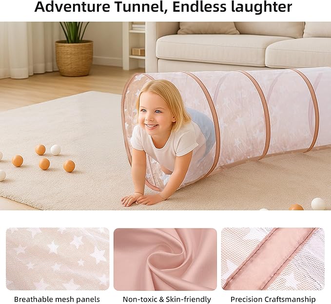 Play Tunnel for Toddlers, 69" x 18" Kids Crawl Tunnel Toy with Breathable Mesh, Pop Up Baby Tunnel Indoor Outdoor for Boys Girls & Pets, Foldable Gift for Birthday Christmas