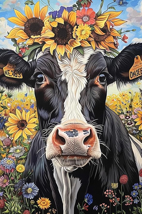 Sunflower Cows 200-Piece Rounded Wooden Puzzle for Adults & Seniors - Fun Murals, Unique & Thoughtful Gift for Puzzle Enthusiasts, Stress Relief & Relaxation