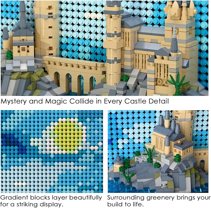 Micro Brick Magic Castle Building Set: 3D Wall Art | 2-in-1 Home Decor Model | Creative Castle & Painting Display | DIY Gift Idea Building Toy for Teens Ages 8+ Kids, Adults