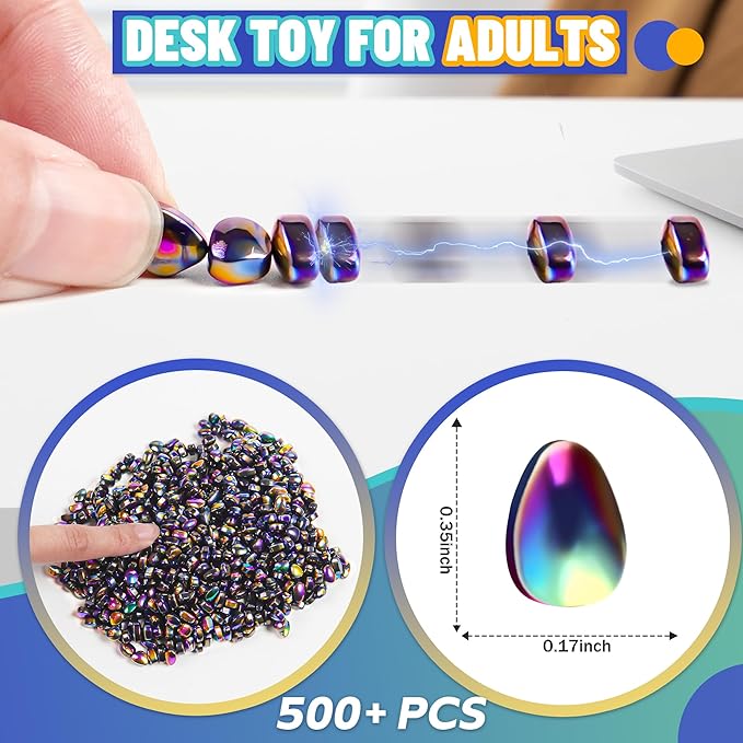 Magnetic Fidget Balls Adult Gift for Teen Boy, 500pcs Weak Magnet Beads Toy Metal Ferrite Putty Quiet Office Desk Stress Anxiety Relief Items Cool Gadget Stuff Sensory Stones for ADHD Autism Autistic