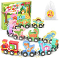 11 Pcs Magnetic Dinosaur Train Set Montessori Toys for 1 2 3 Years Old Toddlers Boys Girls, Wooden Dinosaur Preschool Learning Activities Educational Sensory Toys Birthday Gifts Ages 1-3, 2-4
