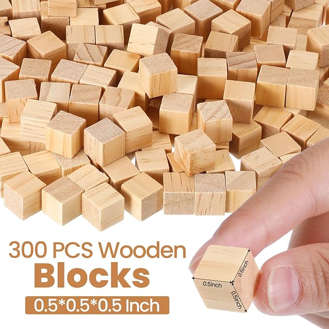 Barydat 300 Pcs 0.5 in Wooden Cubes,Unfinished Wooden Blocks for Crafting Natural Craft Wood Square Blank Cube for DIY Project Baby Showers