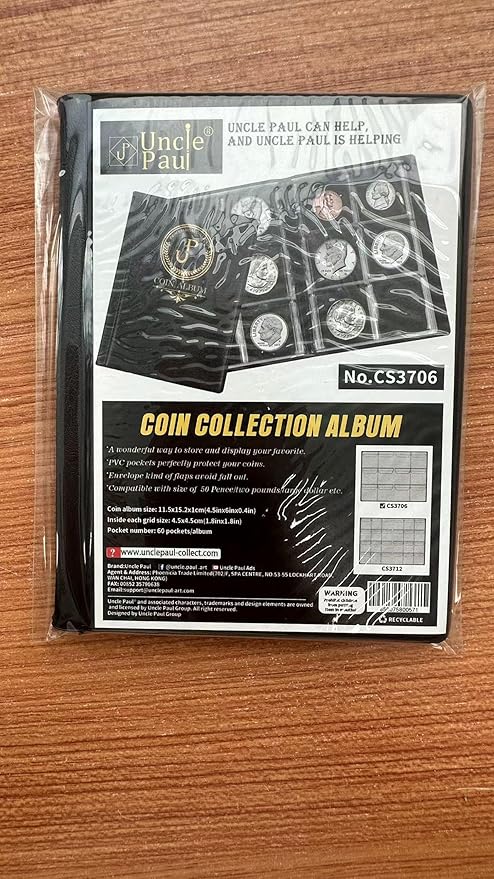 Uncle Paul Coin Album Coin Holder Coin Collection Book for Collectors CS37 (Elegant Black, 45x45 MM Pocket [Fits coins under 40mm])