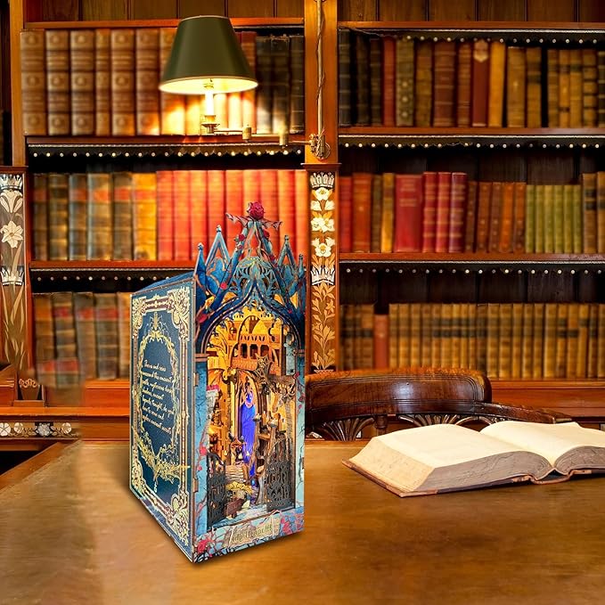 DIY Book Nook Kit,Dollhouse Booknook Bookshelf Insert Decor,3D Wooden Puzzles with LED Dust Cover,Book Nook Miniature Kit,Birthday Halloween Home Decor for Teens Adult-Moonlight Castle