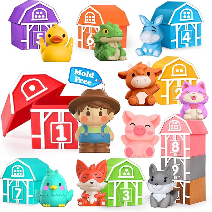 Oriate Learning Farm Animals for Toddlers 1-3, 20Pcs Farm Animals Barn Toy Montessori Counting, Matching & Sorting Fine Motor Games, Birthday Easter Gift for Baby Boys Girls Age 12M+