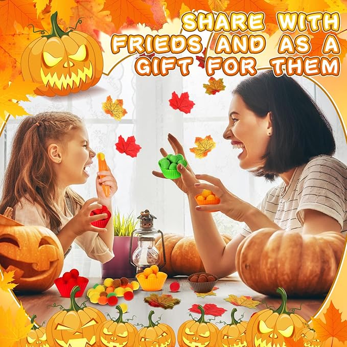 Hotop 312 Pieces Fine Motor Toys Counting Sorting Fall Thanksgiving Decorations 100 Pcs Assorted Pompoms 200 Pcs Artificial Maple Leaves 2 Pcs Tweezers 10 Pcs Cups for Autumn Thanksgiving Decoration