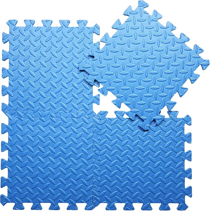 Coolcandy EVA Foam Play Mat, 16 Tiles Colorful Baby Play Mat, Square Kids Playmat with Solid Colored, 0.4" Thickened Interlocking Foam Floor Tiles, Puzzle Play Mat for Baby Lying, Playing (Blue)