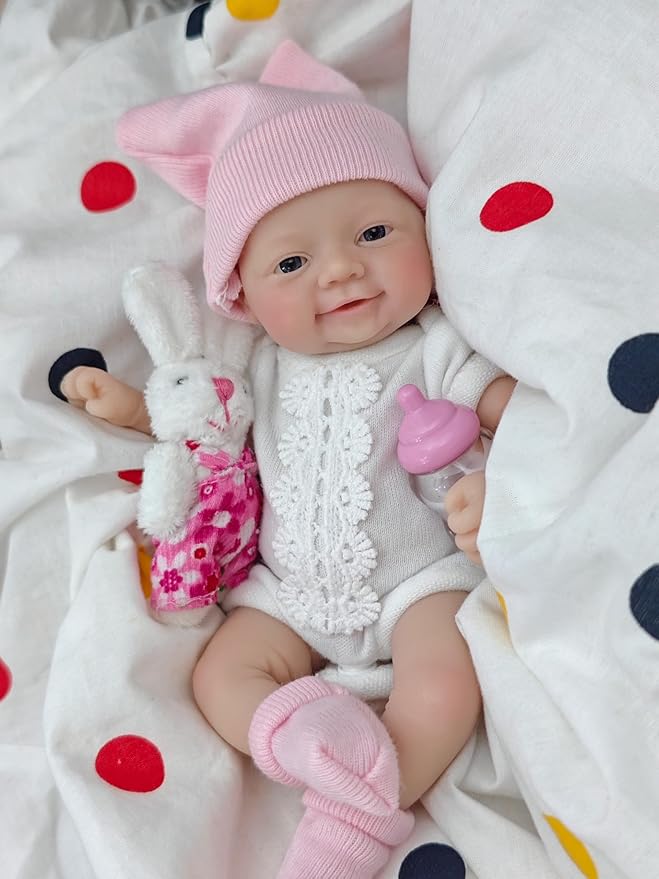 7 Inch Miniature Silicone Full Body Reborn Baby Doll Micro Realistic Newborn Doll Lifelike Eyes Open Baby Girl Looks Like Real Babies Anti Stress Dolls
