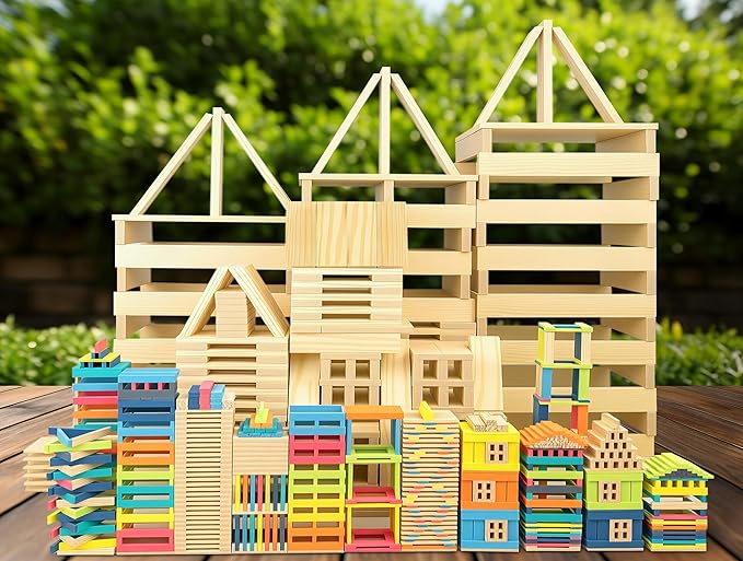 Large Open Ended Wooden Building Blocks for Kids 44 lb, 19.7″ Giant Natural Pine Rectangular Wood Building Toys 32pcs，XXL STEM Construction Toys for Toddlers, Birthday Gift for Kids Ages 4-12 (Large)