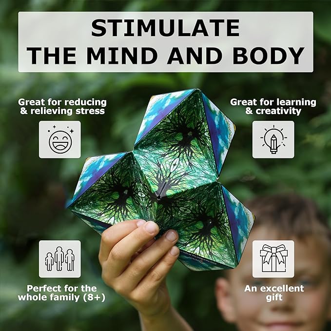 Shashibo Shape Shifting Box - Award-Winning, Patented Fidget Cube w/ 36 Rare Earth Magnets - Transforms Into Over 70 Shapes, Gift Box, Download Fun in Motion Toys Mobile App (Mystic Ocean, 4 Pack)