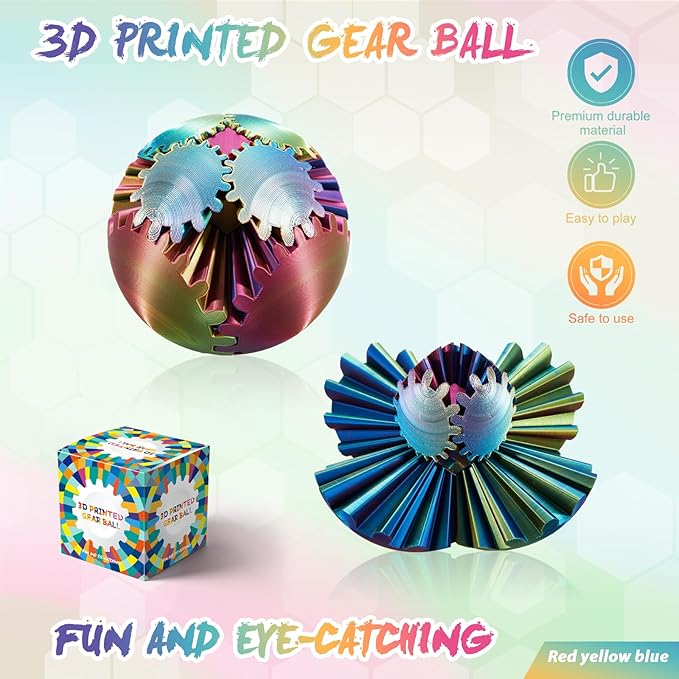 Gear Ball-3D Printed Gear Sphere,3D Printed Spin Ball Cube Fidget Toy,The Steampunk Whirling Wonder Fidget Ball Toy