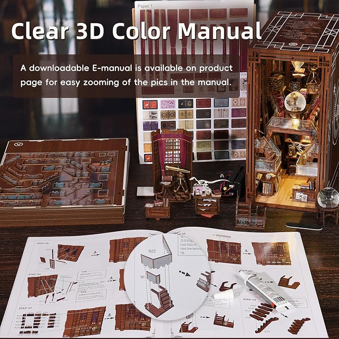 Book Nook Kit, DIY Miniature Dollhouse Booknook Kit, 3D Wooden Puzzle Bookend Bookshelf Insert Decor with LED Light for Teens and Adults (Beyond Library)