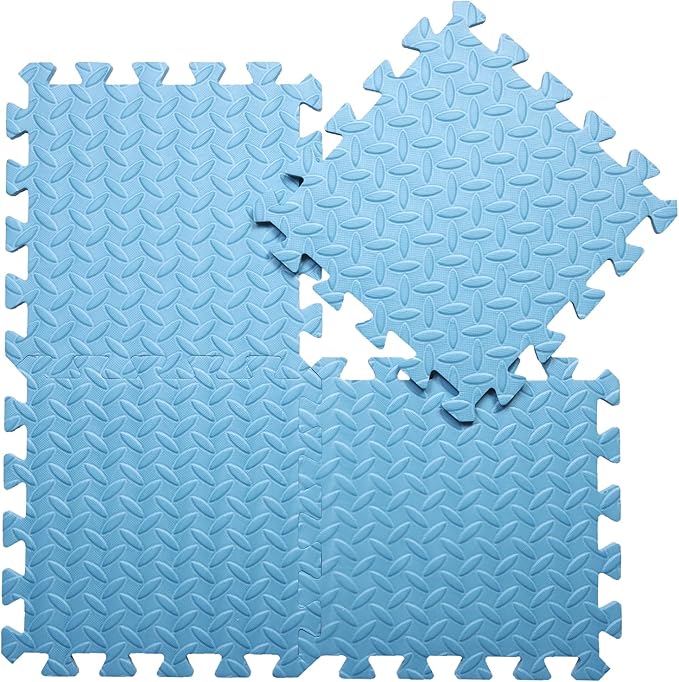 Coolcandy EVA Foam Play Mat, 16 Tiles Colorful Baby Play Mat, Square Kids Playmat with Solid Colored, 0.4" Thickened Interlocking Foam Floor Tiles, Puzzle Play Mat For Baby Lying, Playing (Light Blue)