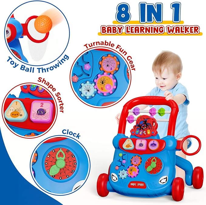 Baby Walker Toys,Push Walker for Boys & Girls Learning to Walk,Sit to Stand Early Educational Toys,Activity Center for Infant,Christmas Birthday Gift for Toddler 6-18 Months,Red